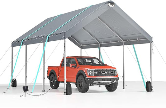 12 * 20 portable car tent garage with adjustable height from 9.5 feet to 11 feet, metal roof and side walls