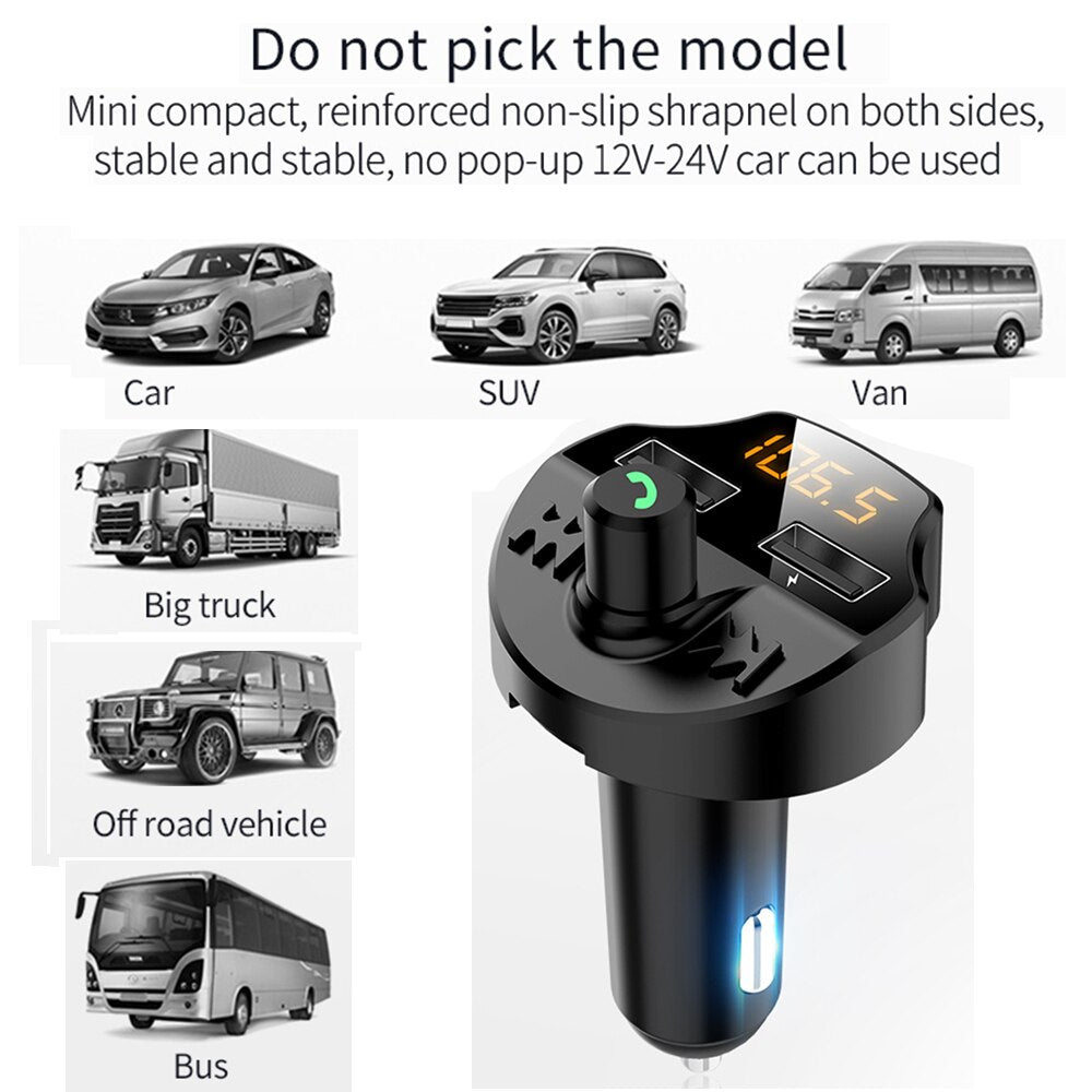 Car Fm Transmitter Bluetooth 5.0 Car Mp3 Player Modulator Adapter Battery Voltage TF Card Hands-free Dual USB Smart Chip T66